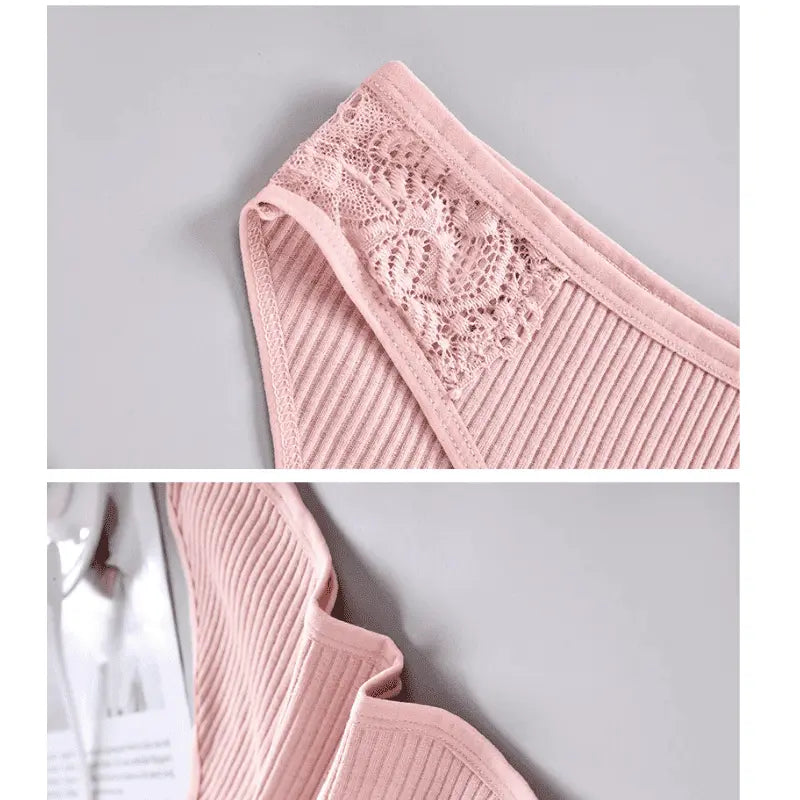 Calcinha rosa canelada com renda delicada - lingerie feminina confortável moda íntima