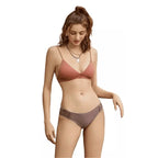 Calcinha rosa e marrom com top cruzado - moda praia feminina biquini bicolor