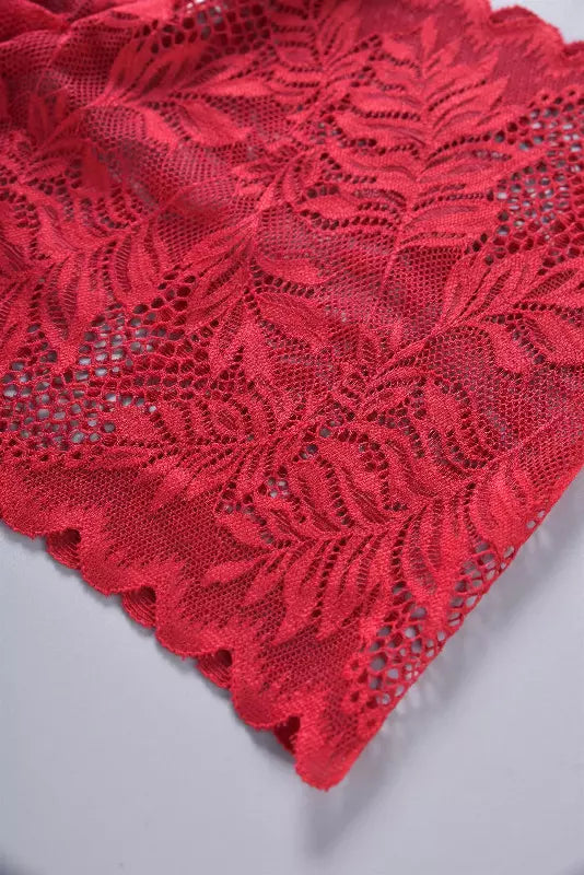 Renda vermelha delicada com padrão floral bordado, tecido premium para costura e artesanato