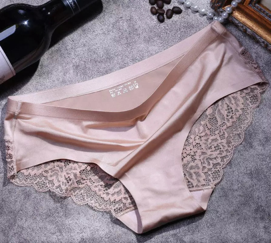 Calcinha rosa  com renda floral lateral confortável lingerie feminina sedosa