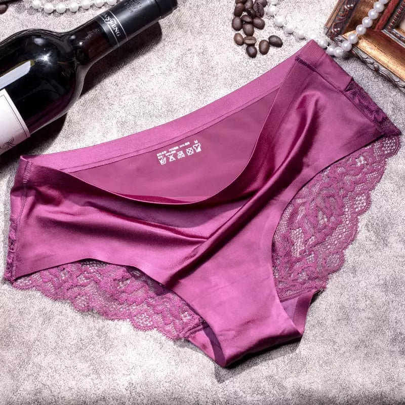 Calcinha violeta com renda floral lateral confortável lingerie feminina sedosa