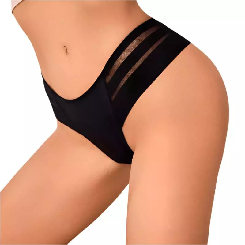 Calcinha preta feminina com detalhes em mesh transparente lateral
