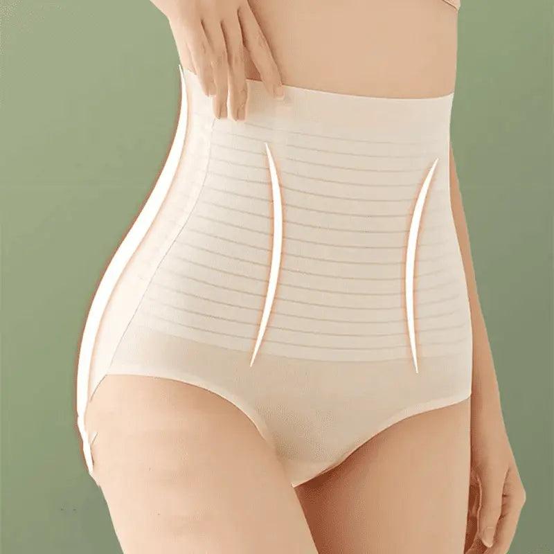 Cinta modeladora nude de cintura alta com listras, ideal para reduzir medidas e afinar cintura