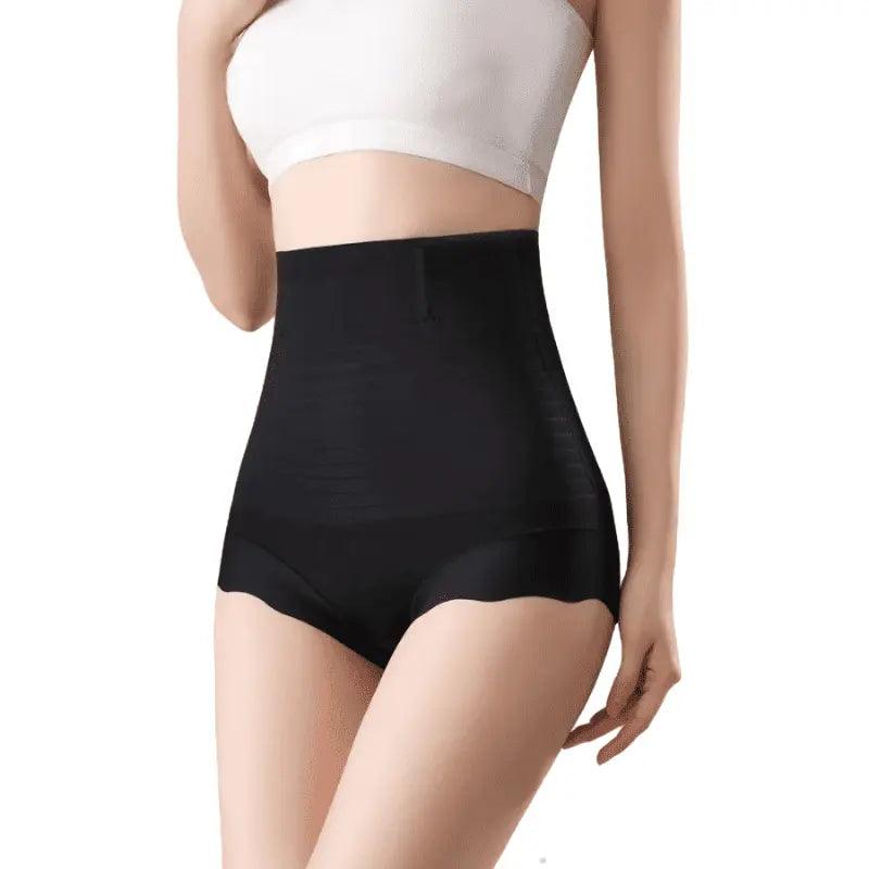 Calcinha modeladora preta de cintura alta com compressão para modelar barriga e affinar cintura