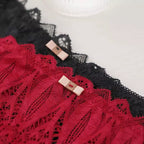 Conjunto lingerie renda vermelha e preta com laços rosé - underwear feminino