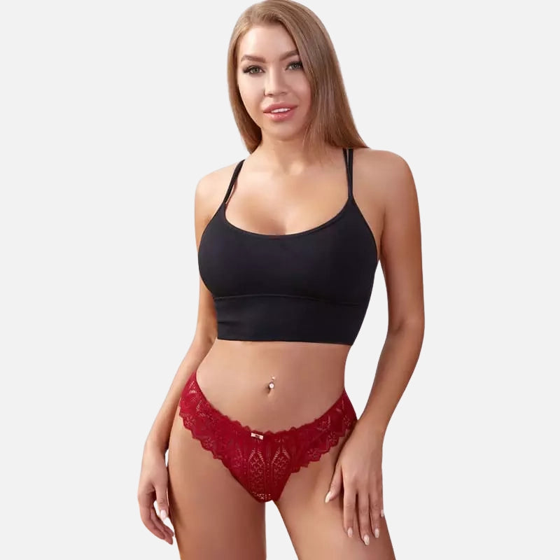 Calcinha renda vermelha cintura baixa com top preto