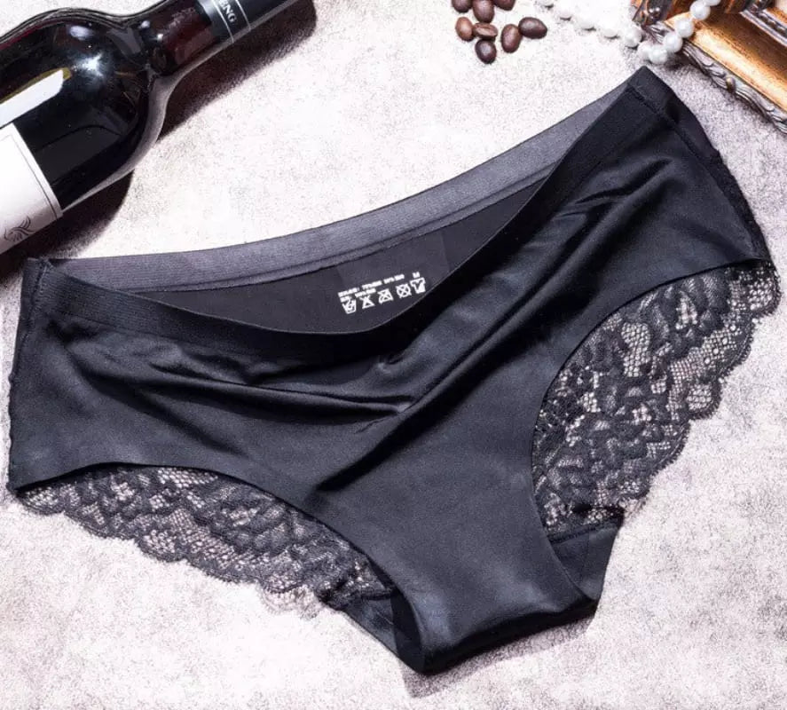 Calcinha preta com renda floral lateral confortável lingerie feminina sedosa 