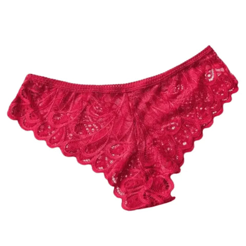 peça de roupa íntima ou lingerie de renda vermelha. Ela tem um padrão de renda floral intrincado em um tom de vermelho brilhante e vibrante