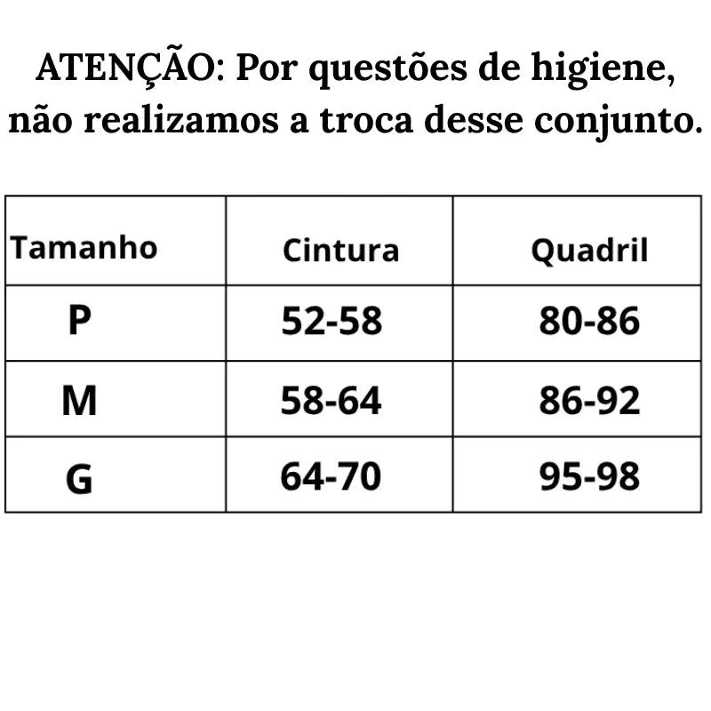 Calcinha de seda Sublime Tabela de Medidas  do P ao G 