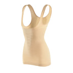 Camisete modeladora feminina bege com alças largas e compressão na região abdominal