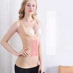 Camisete modeladora feminina bege com compressão abdominal e design que modela a cintura