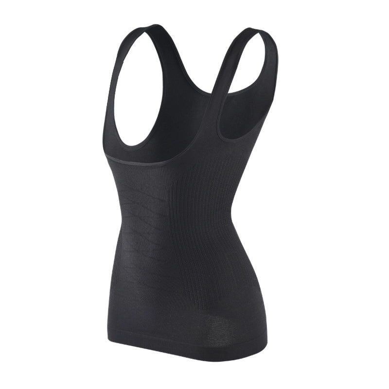 Camiseta modeladora feminina preta com alças reforçadas e modelagem corporal de alta compressão