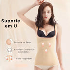 Camiseta modeladora com suporte em U que levanta seios e modela cintura com tecido respirável