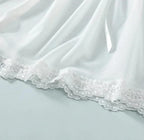 Tecido branco transparente com renda na barra - material para lingerie delicada