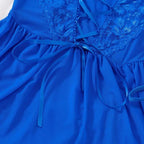 Camisola azul royal com renda e laço - lingerie feminina sedosa para dormir