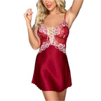 Camisola vermelha sexy com renda branca e amarração frontal - lingerie feminina