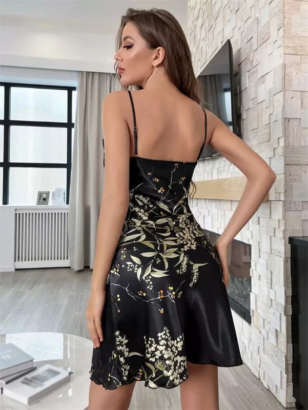 Vestido preto costas alças ajustáveis estampa floral, modelo feminino elegante festa