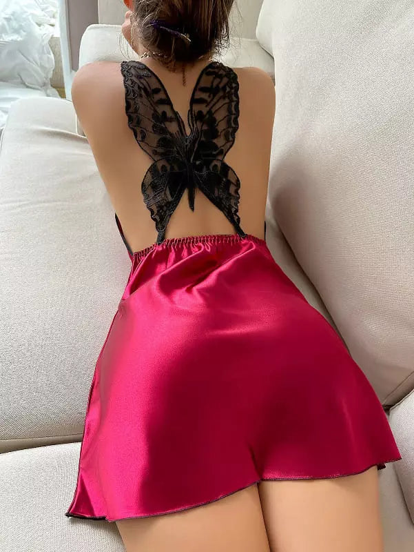 Camisola vermelha cetim com recorte borboleta renda nas costas - roupa feminina sensual