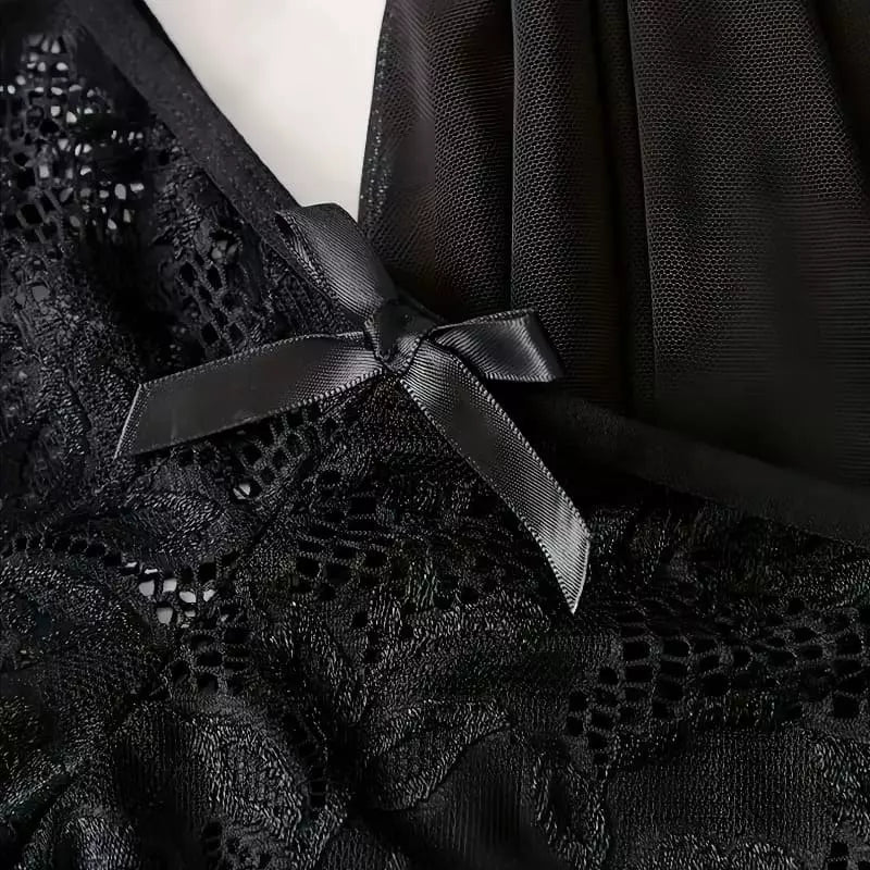 Lingerie preta rendada com laço de cetim detalhe feminino sensual
