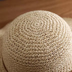 Chapéu de crochê bege natural redondo - moda praia artesanal boho chic
