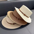 Conjunto chapéus de palha unissex bege, caqui e branco com fitas marrons - proteção solar elegante