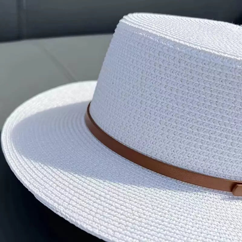 Chapéu panamá branco masculino com fita marrom - estilo clássico elegante para verão