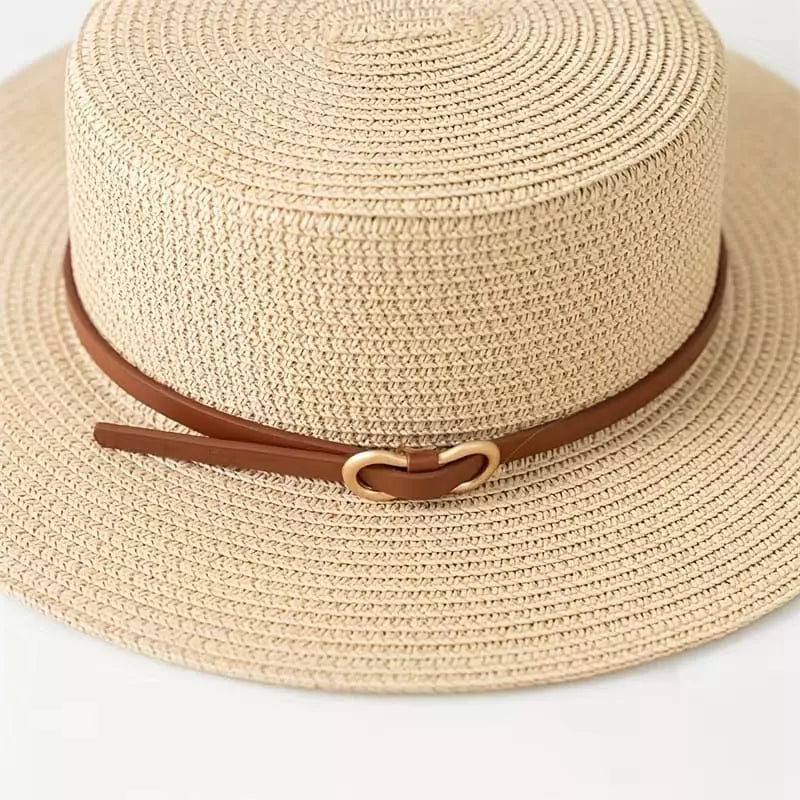 Chapéu fedora bege com fita couro marrom e fivela - estilo casual elegante unissex