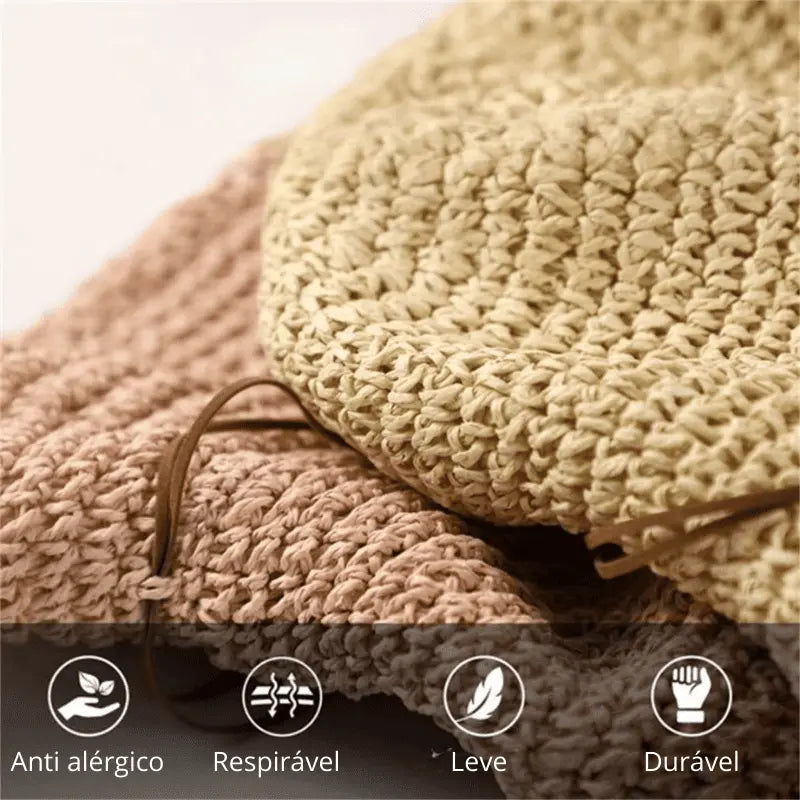 Chapéu de crochê bege respirável, leve, durável e antialérgico