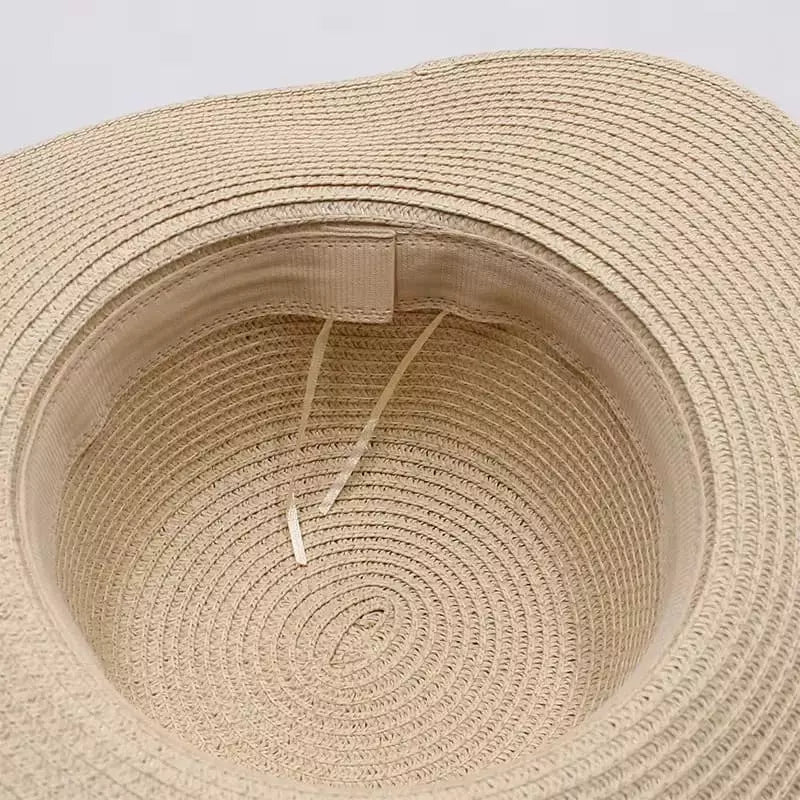 Chapéu de palha bege interno com ajuste, aba larga feminino, qualidade premium