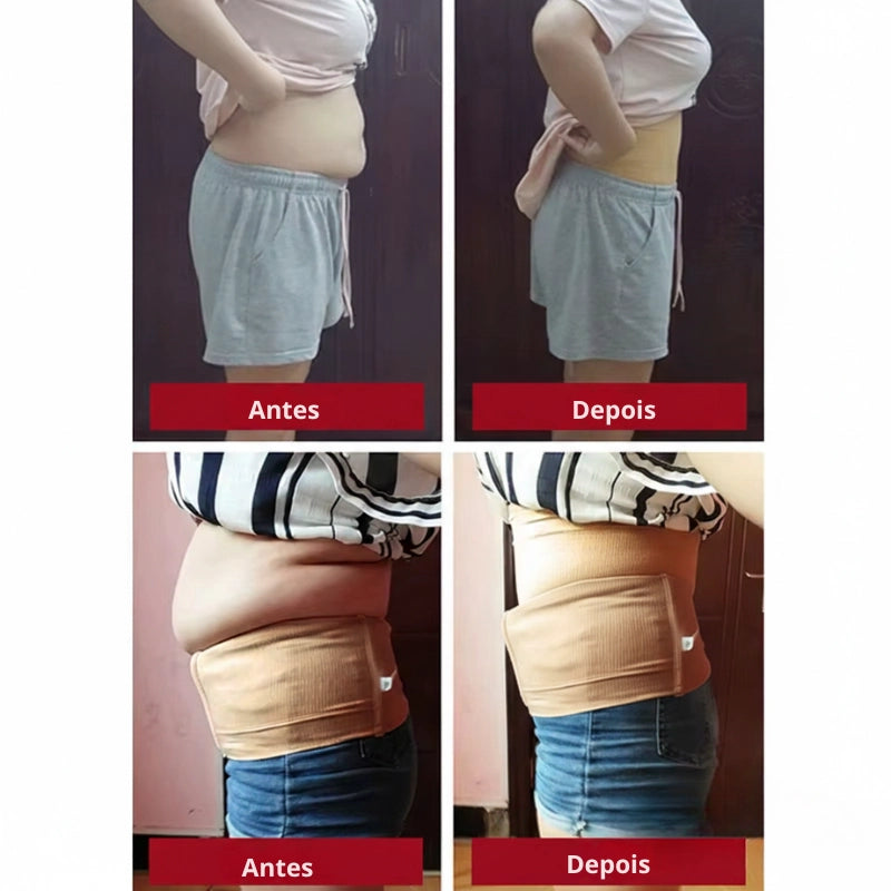 Antes e depois usando cinta modeladora feminina de alta compressão
