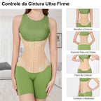 Cinta feminina para afinar cintura bege modelando cintura, costas e abdômen com controle firme