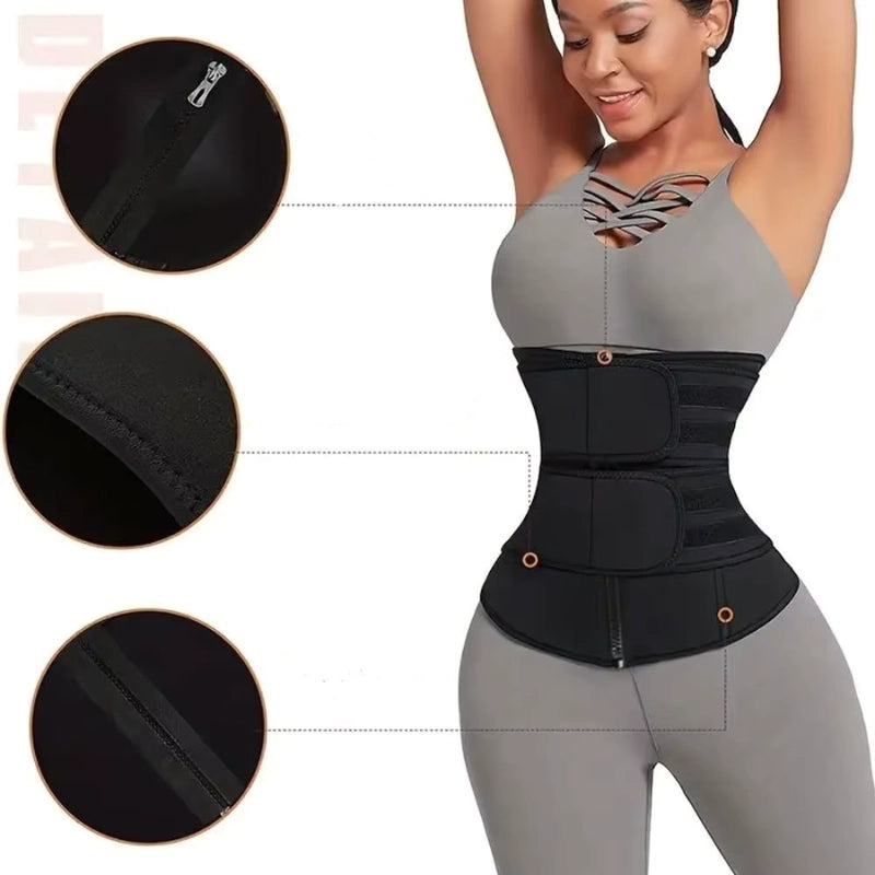 Cinta modeladora feminina com zíper frontal e detalhes de acabamento em costuras reforçadas