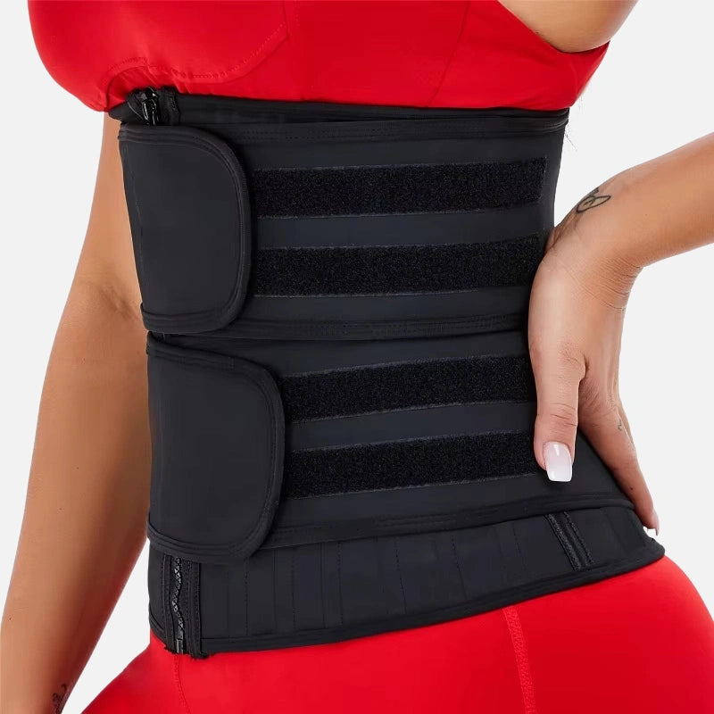 Cinta modeladora feminina preta de alta compressão com velcro duplo para redução de medidas