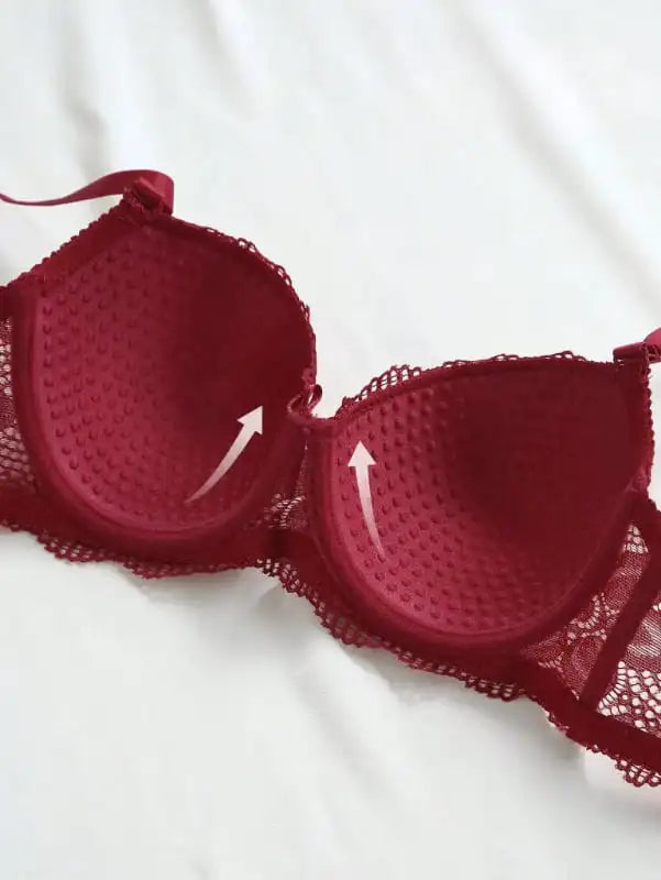 Sutiã push-up vermelho com bojo acolchoado renda floral lingerie íntima feminina sensual