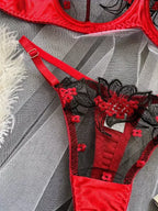 Calcinha vermelha preta renda transparente bordado floral lingerie sexy feminina