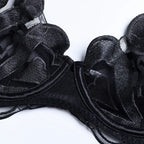 Sutiã preto com renda bordada e tule transparente - lingerie feminina sensual