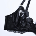 Sutiã preto com renda floral e tule - lingerie feminina com bojo push-up
