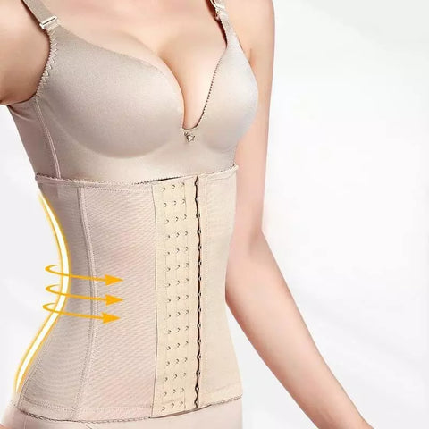 A imagem mostra um corset de sustentação (shapewear) em cor bege com detalhes em laços.