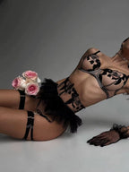 Conjunto de Lingerie Feminina Rendada Rosele