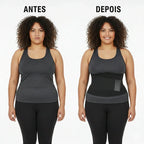 Faixa de compressão abdominal antes e depois mostrando efeito modelador na cintura