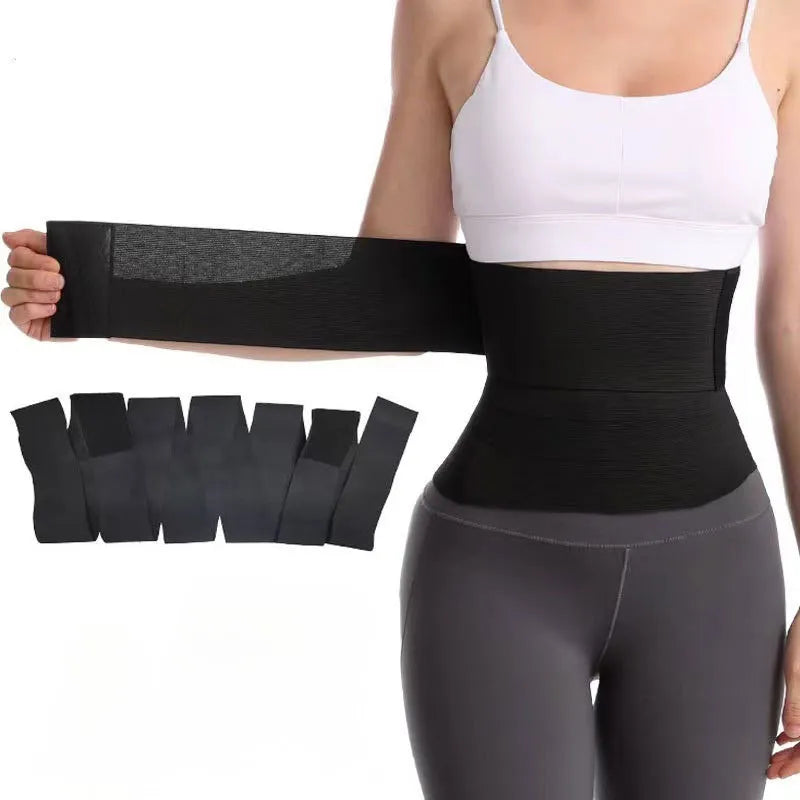 Faixa abdominal feminina elástica preta modeladora para cintura, compressão e suporte
