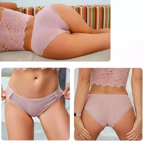 Conjunto de lingerie elegante em renda rosa.