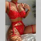Lingerie vermelha renda bojo estruturado harness strappy cinta-liga conjunto sensual