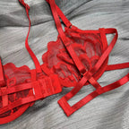 Sutiã vermelho renda transparente strappy harness lingerie sensual bojo estruturado