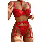 Conjunto íntimo vermelho renda strappy bojo estruturado lingerie sensual