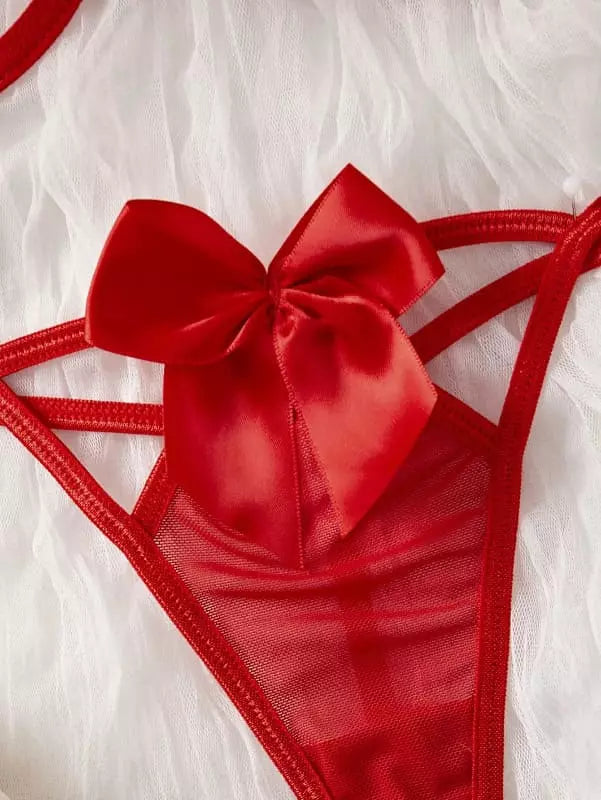 Calcinha vermelha com laço de cetim - lingerie íntima feminina sensual