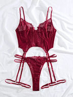 Lingerie plus size vermelha sensual com renda e tiras ajustáveis para mulheres poderosas
