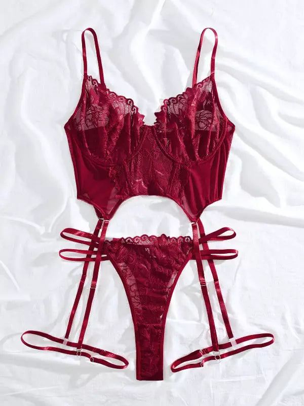 Lingerie plus size vermelha sensual com renda e tiras ajustáveis para mulheres poderosas