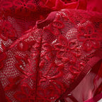 Renda vermelha com padrão floral detalhado - tecido para lingerie feminina