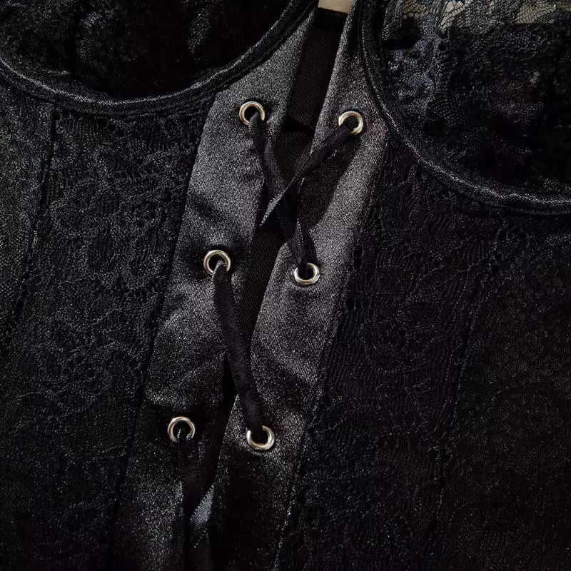 Detalhe corselet preto com amarração e ilhoses dourados - espartilho preto